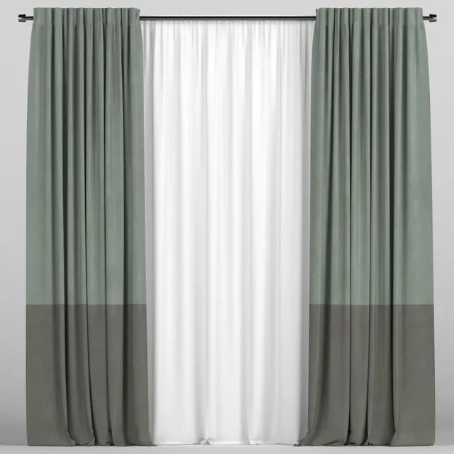 Curtains with tulle in two colors 3D Model