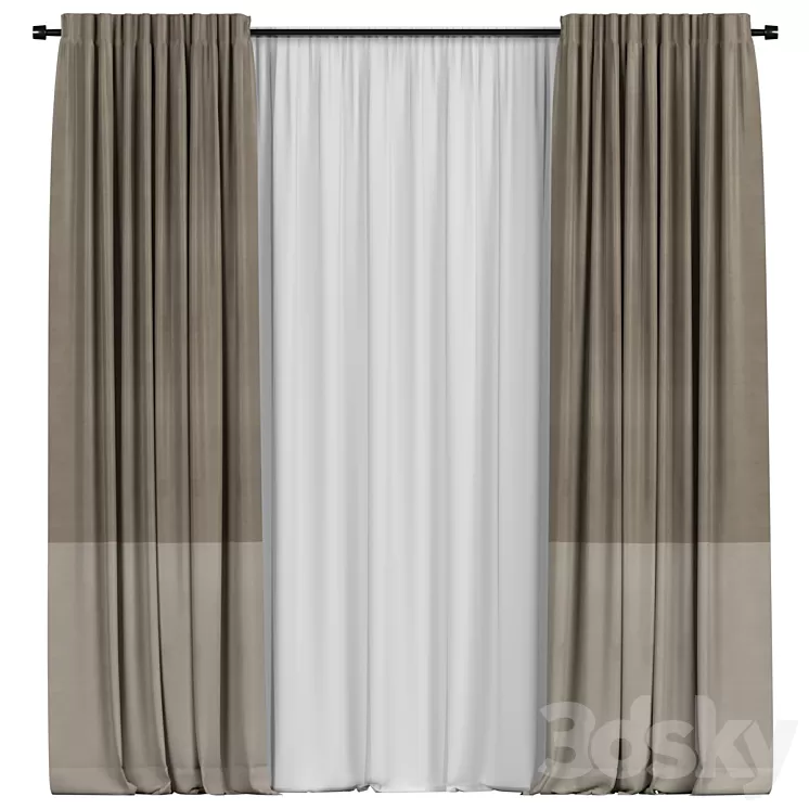 Curtains with tulle in two colors 3D Model Curtains with tulle in two colors 3D Model