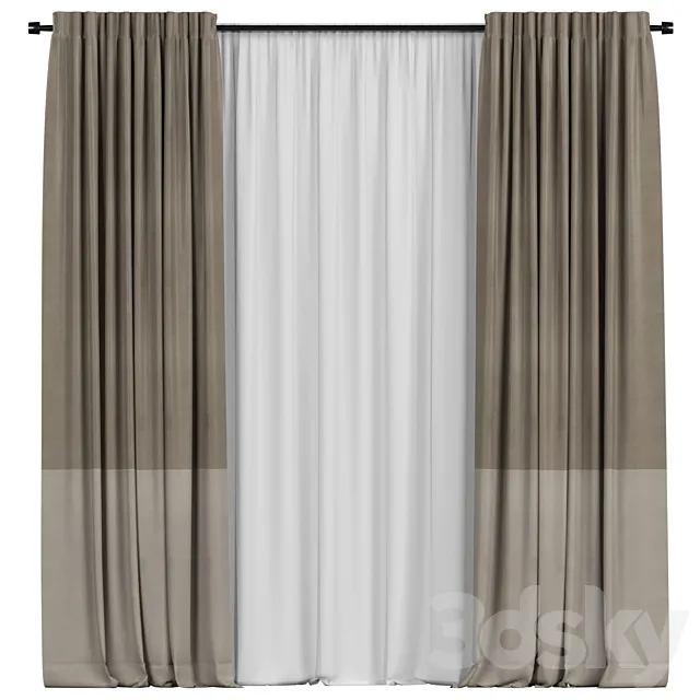 Curtains with tulle in two colors 3DModel