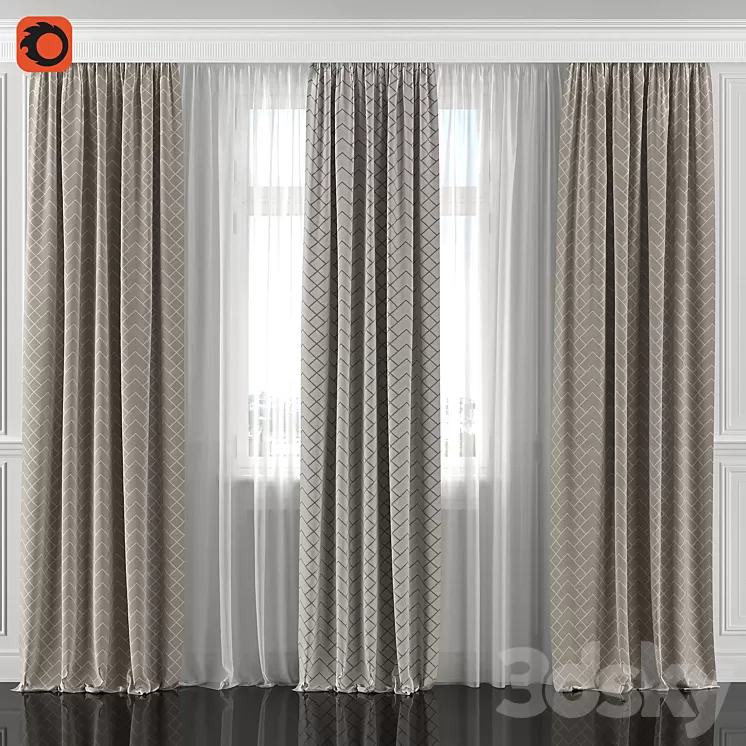 Curtains with window 162C 3D Model Curtains with window 162C 3D Model