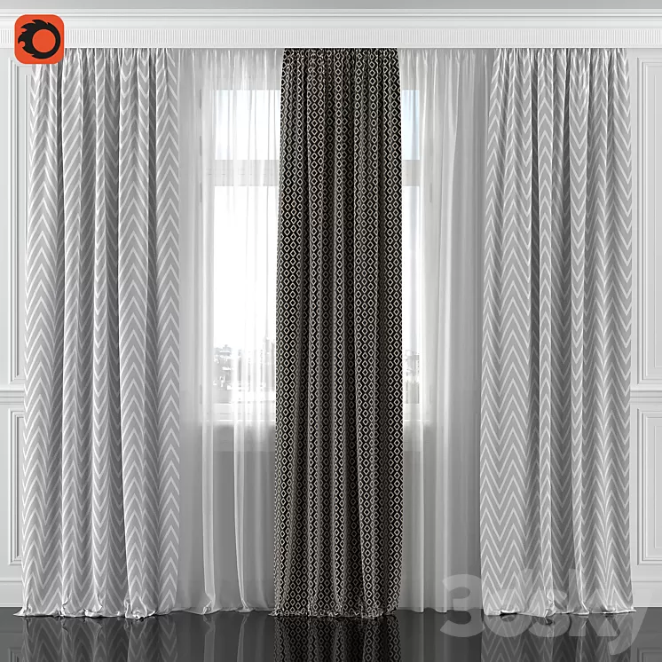 Curtains with window 196C 3D Model Curtains with window 196C 3D Model