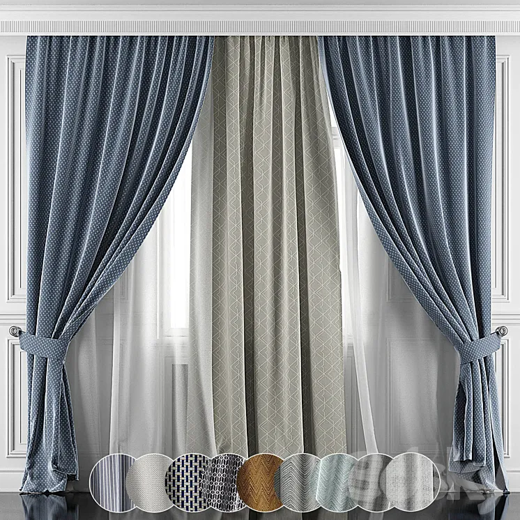 Curtains with window 360-365 3D Model Free Download
