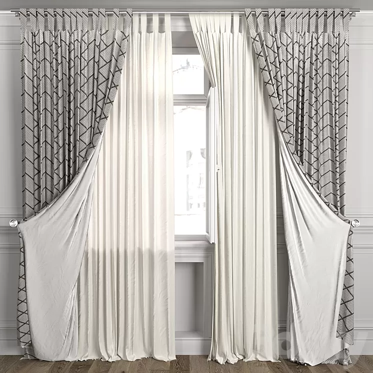 Curtains with window 484C 3D Model Free Download