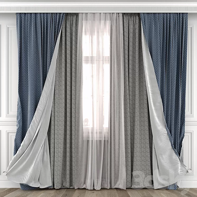 Curtains with window 493C 3D Model Free Download