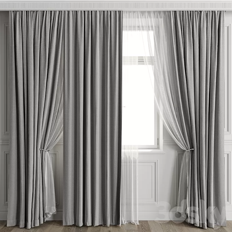 Curtains with window 497C 3D Model Free Download