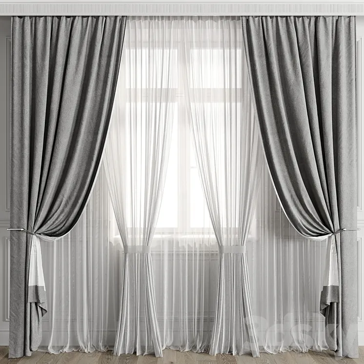 Curtains with window 501C 3D Model Free Download
