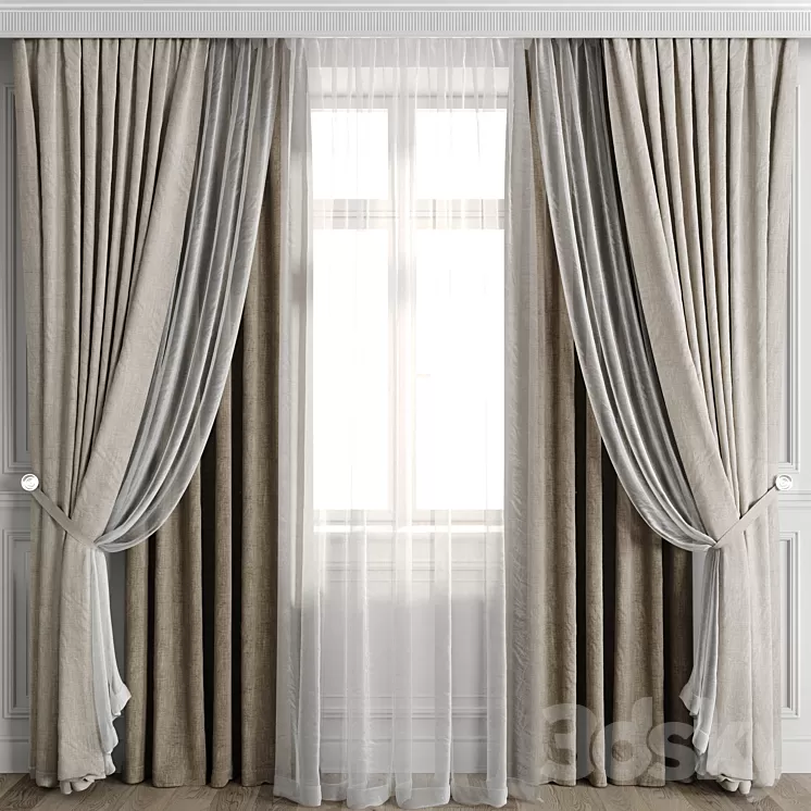 Curtains with window 502C 3D Model Free Download