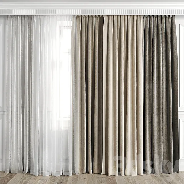 Curtains with window 503C 3D Model