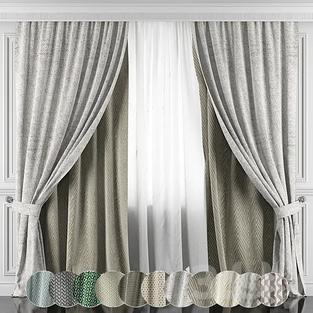 Curtains with window and moldings 366-371 3D Model