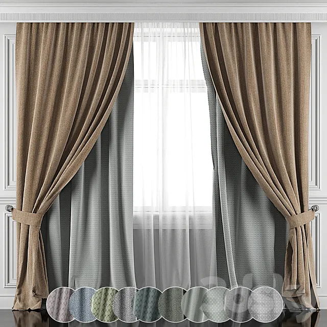 Curtains with window and moldings 396-401 3D Model