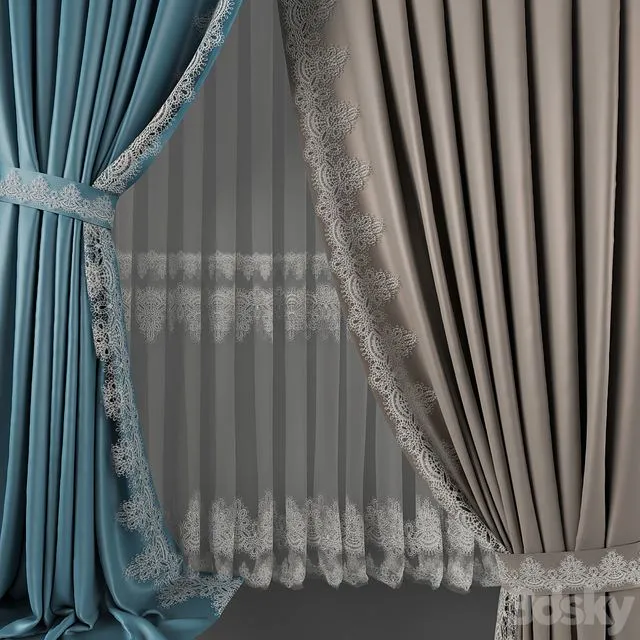Curtein_03 with lace tulle 3D Model Curtein_03 with lace tulle 3D Model