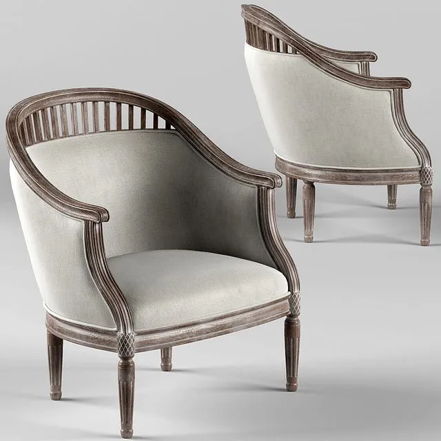 Curtis Ivory Rounded Ladder Armchair 3D Model