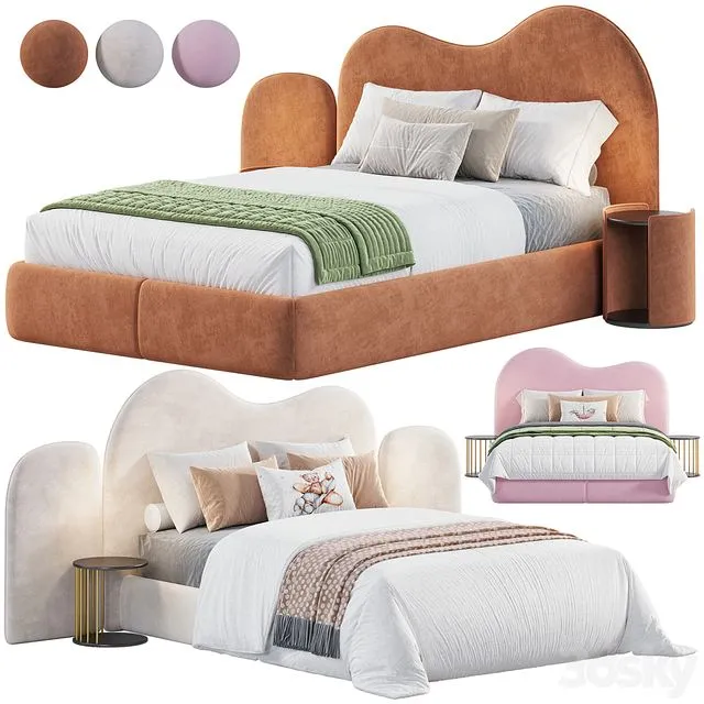 Curved Bedhead Boucle bed 3D Model Curved Bedhead Boucle bed 3D Model