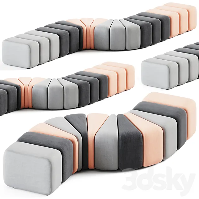 Curved Modul Pouffe by Bla Station 3D Model