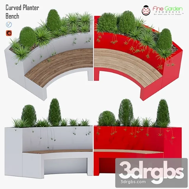 Curved Planter Bench One 3D Model Download