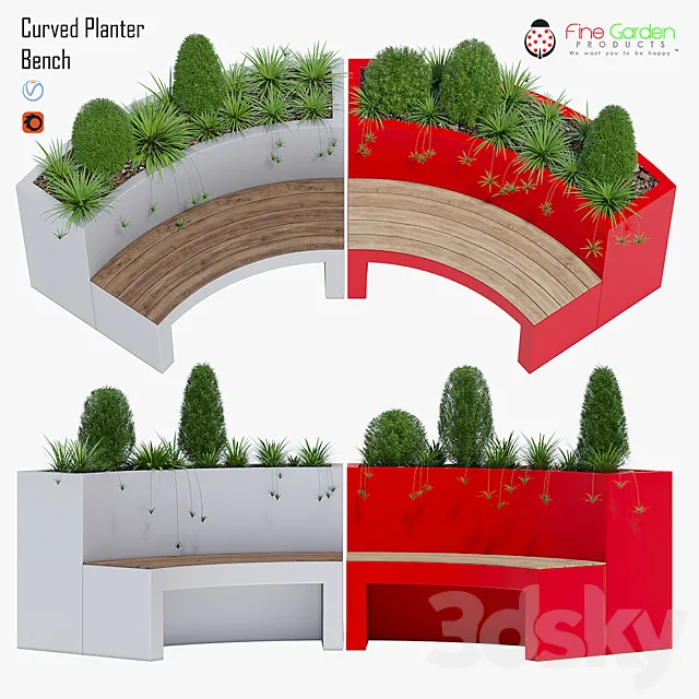 Curved planter bench one 3D Model Curved planter bench one 3D Model