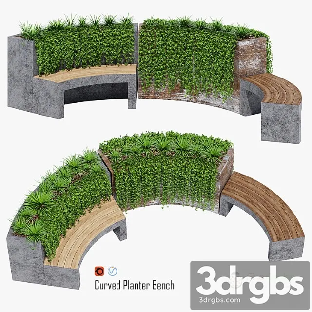 Curved Planter Bench Two 3D Model Download
