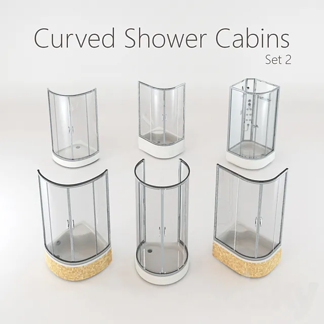 Curved Shower Cabins Set 2 3DModel Curved Shower Cabins Set 2 3DModel