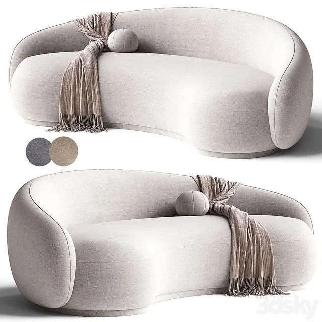 Curved Sofa with plaid 3D Model Curved Sofa with plaid 3D Model