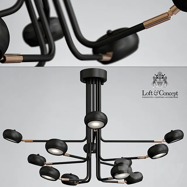 Curved Stix Chandelier 12 Black 3D Model Curved Stix Chandelier 12 Black 3D Model