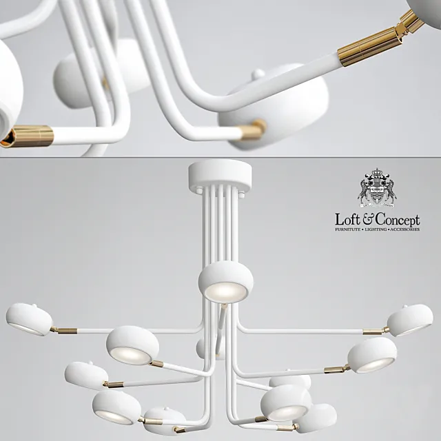 Curved Stix Chandelier 12 White 3D Model Curved Stix Chandelier 12 White 3D Model
