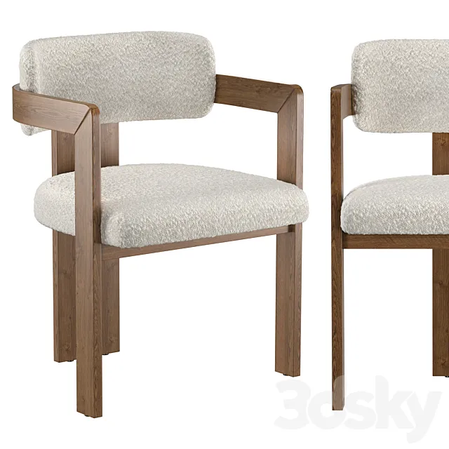 Curved Walnut Dining Chair 3D Model