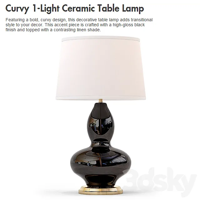 Curvy 1-Light Ceramic Table Lamp 3D Model