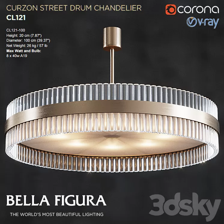 CURZON STREET DRUM CHANDELIER CL121-100 3D Model CURZON STREET DRUM CHANDELIER CL121-100 3D Model