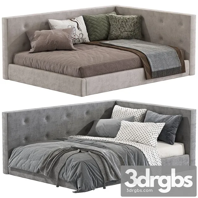 Cushy upholstered platform corner bed