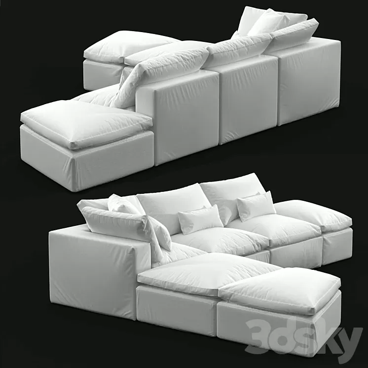 Custom made sectional sofa in white upholstery 3D Model