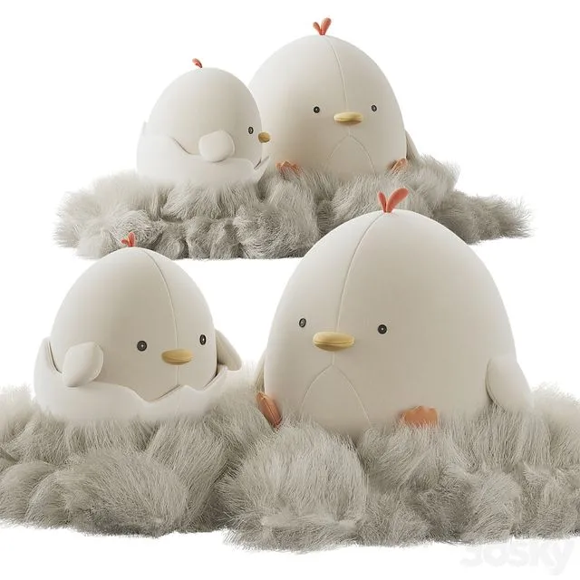 Cute plush chickens in a nest 3D Model Cute plush chickens in a nest 3D Model