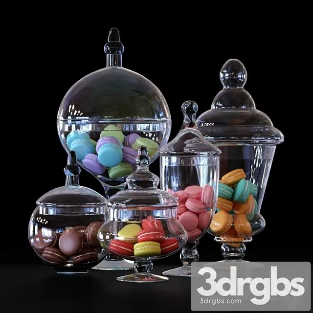 Cys Glass Candy Buffet Jar And Macaroons 3D Model Download