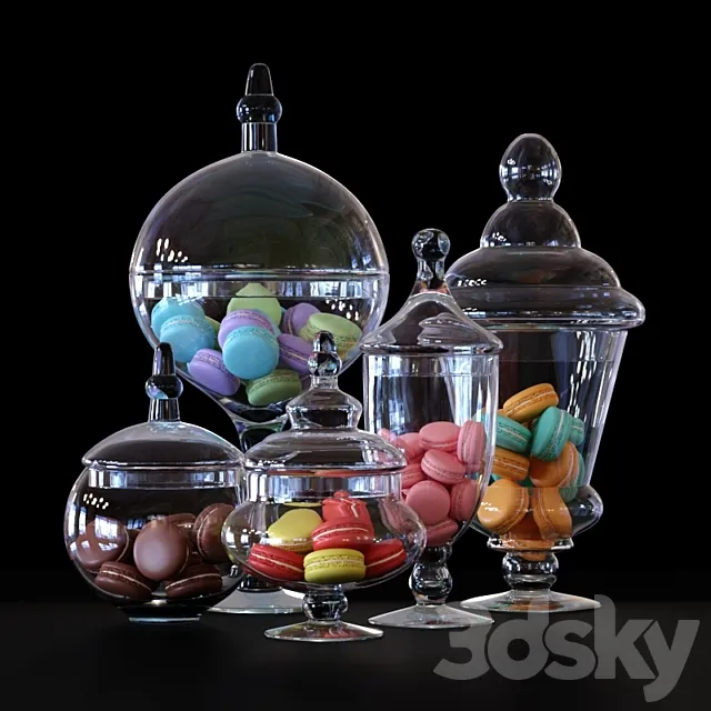 CYS Glass Candy Buffet Jar and Macaroons 3DModel