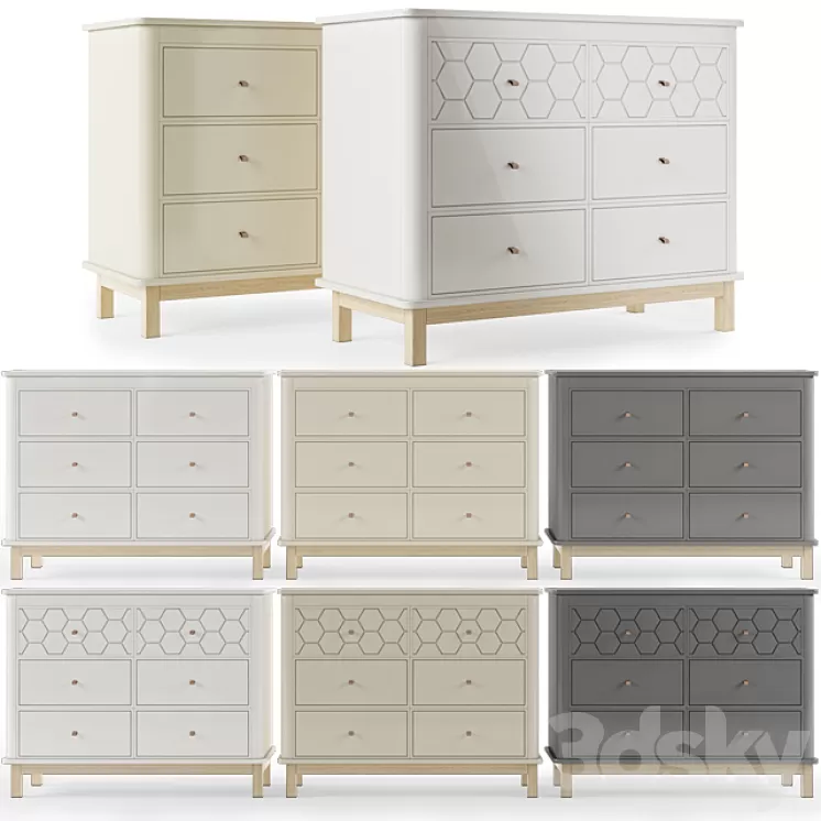 Еllipse-classic \ Classic chest 6 drawers [White milky gray] with milling. 3D Model