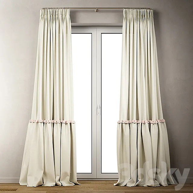 Сotton draped curtains with ruffles _ Curly curtains with ruffles 3D Model Сotton draped curtains with ruffles _ Curly curtains with ruffles 3D Model