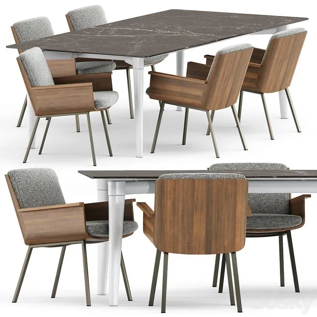 DAIKI OUTDOOR DINING LITTLE ARMCHAIR and PENTHOUSE Table by Minotti 3D Model