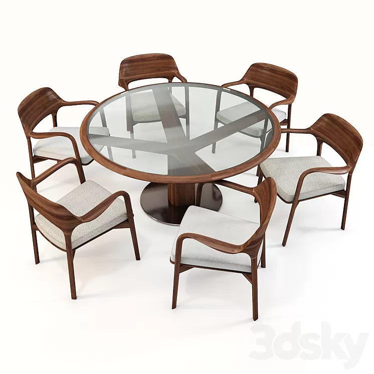 Daining Table Porada – Trunk and ArmChair Porada – Ella 3D Model Free Download