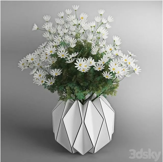Daisies bouquet in a vase 3D Model