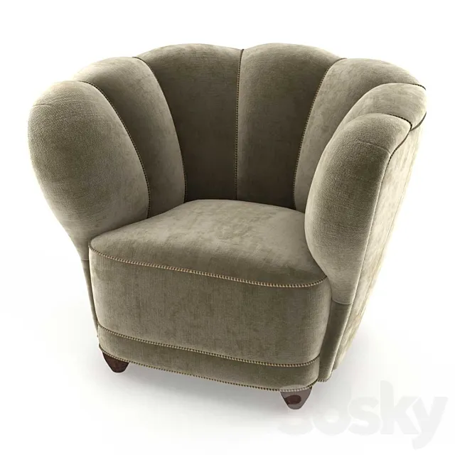 Danish 1940s Viggo Boesen Style Club Chair in Beech and Mohair 3D Model