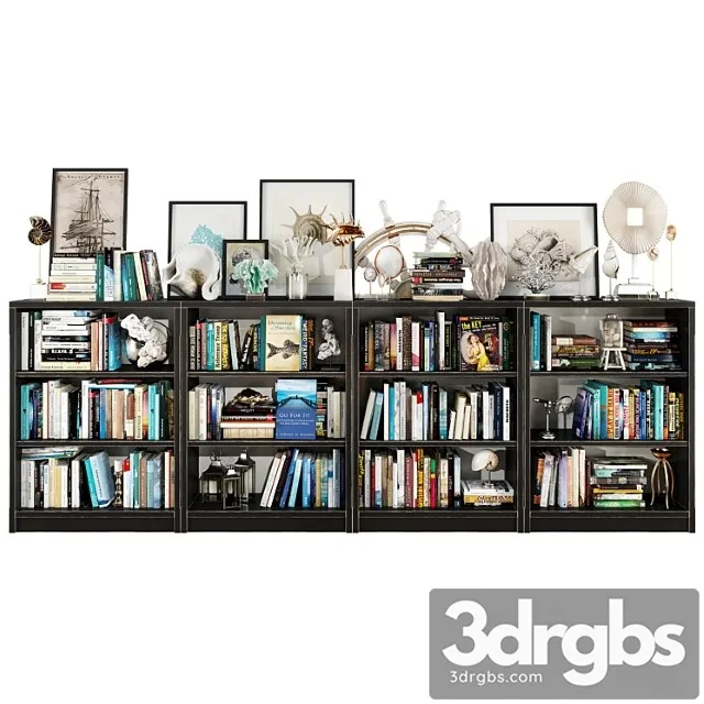 Dark bookshelf set 2 3D Model Download