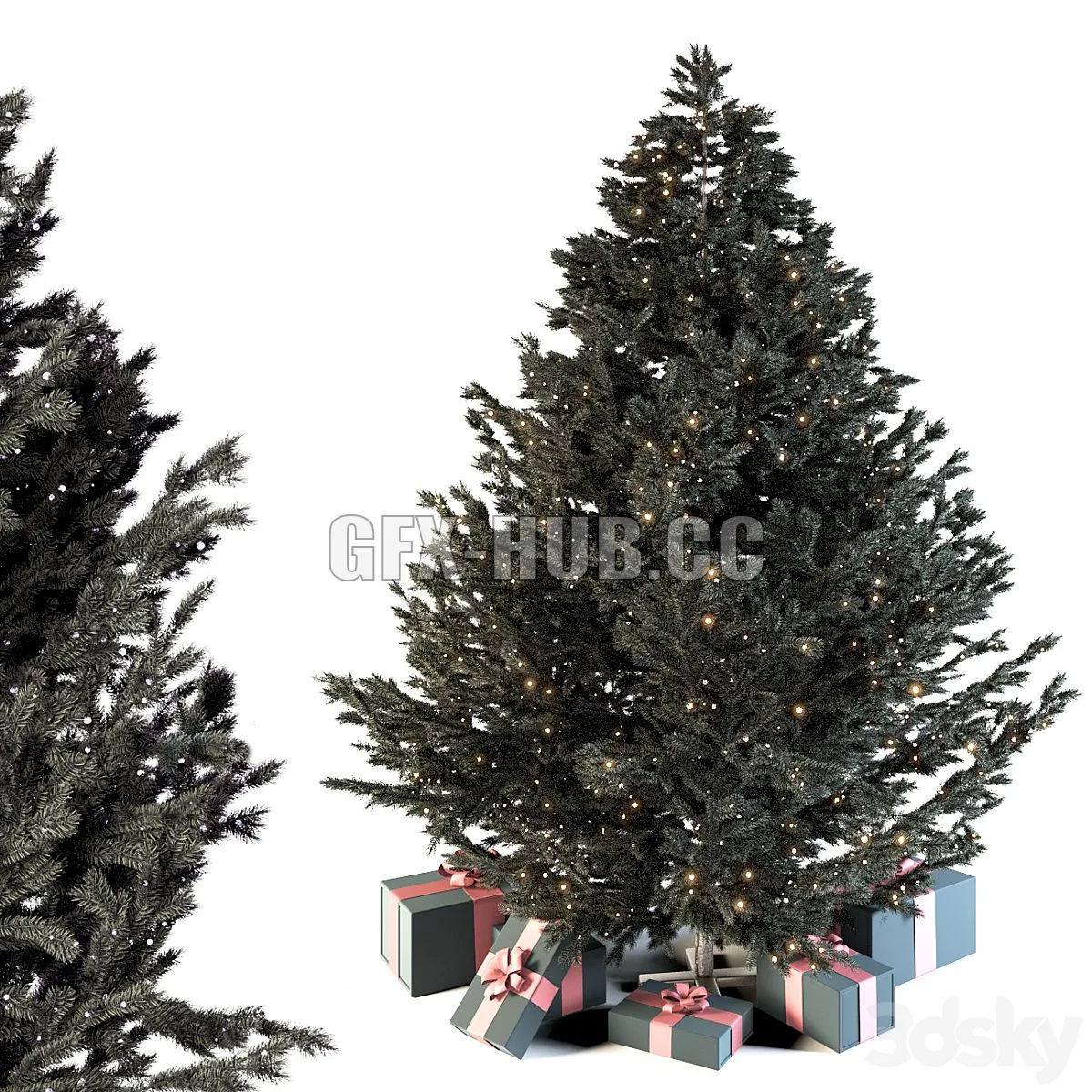 Dark christmas tree with boxes and garland 3D Model Dark christmas tree with boxes and garland 3D Model