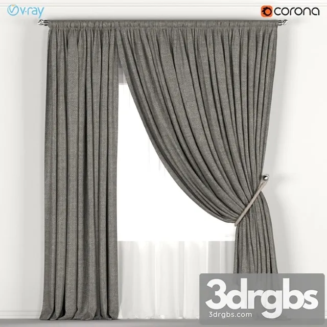 Dark curtains with a garter on the rope and tulle. 3D Model Download