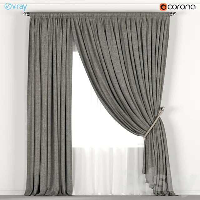 Dark curtains with a garter on the rope and tulle. 3DModel Dark curtains with a garter on the rope and tulle. 3DModel