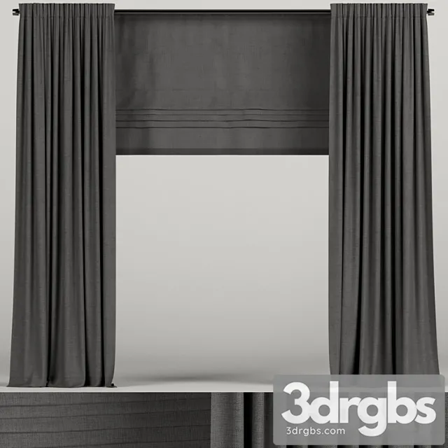 Dark curtains with roman blinds. 3D Model Download