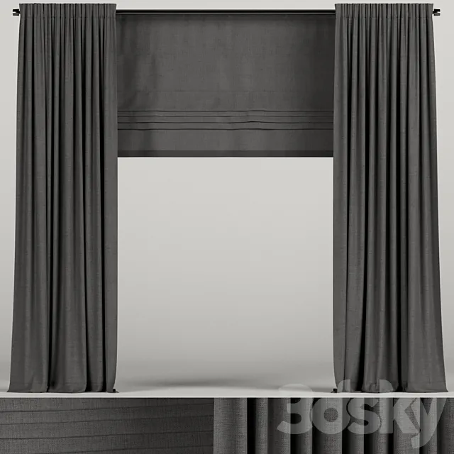 Dark curtains with roman blinds. 3D Model Dark curtains with roman blinds. 3D Model
