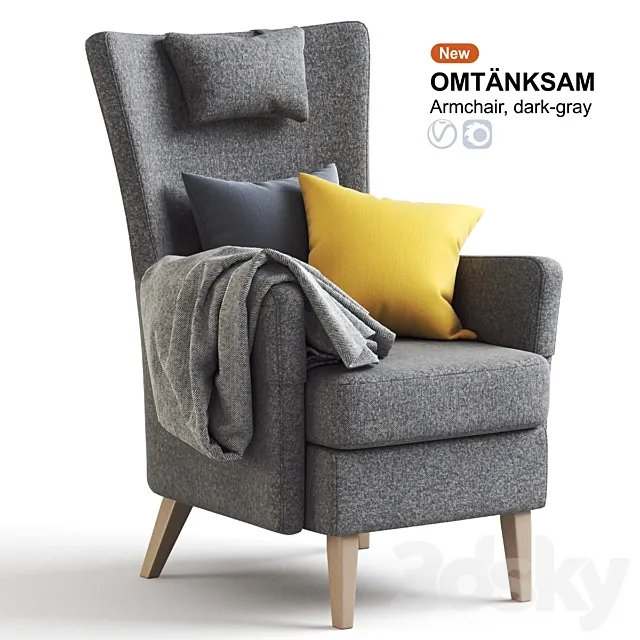 Dark Gray Armchair OMTANKSAM IKEA 3D Model Dark Gray Armchair OMTANKSAM IKEA 3D Model