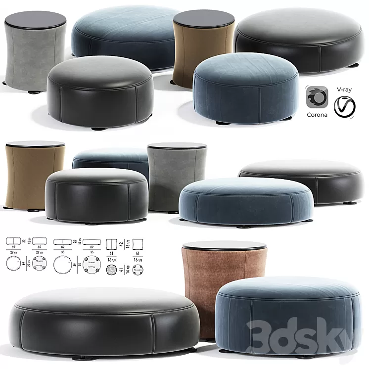 Davis pouf set minotti 3D Model Davis pouf set minotti 3D Model