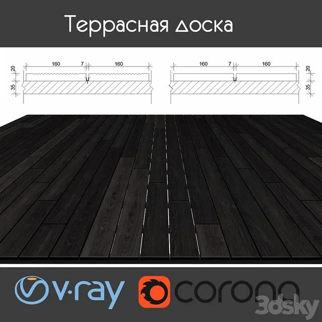 Decking on logs 4 species black 3D Model Decking on logs 4 species black 3D Model