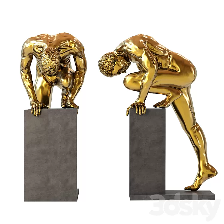 Deco Object Nude Man Stand Bronze 3D Model