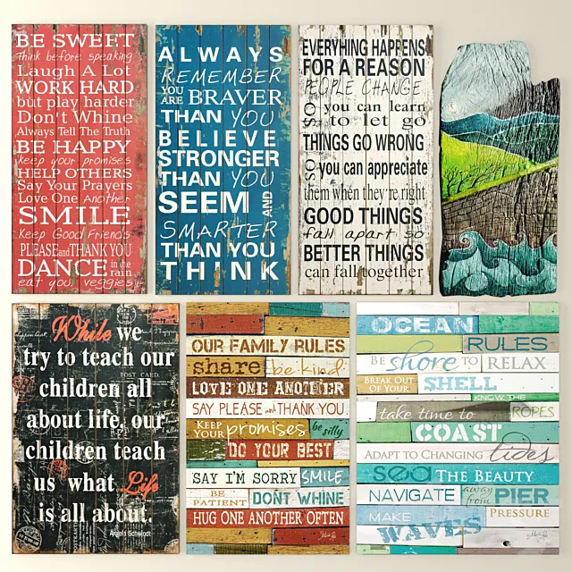 Decor. Boards. pictures. Set. signboard. eco style. design 3DModel Decor. Boards. pictures. Set. signboard. eco style. design 3DModel